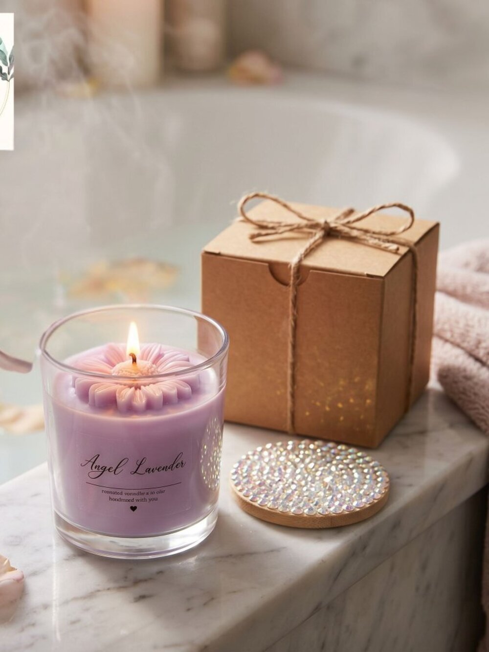 💜✨ Lavender Soy Candle with Jeweled Lid | Hand Bedazzled | Floral Accent Candle